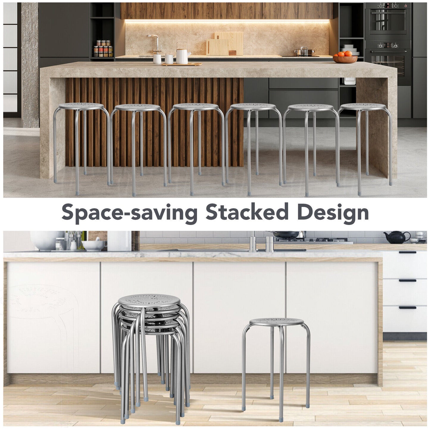 Stackable Metal Stools with Daisy Design - Set of 6