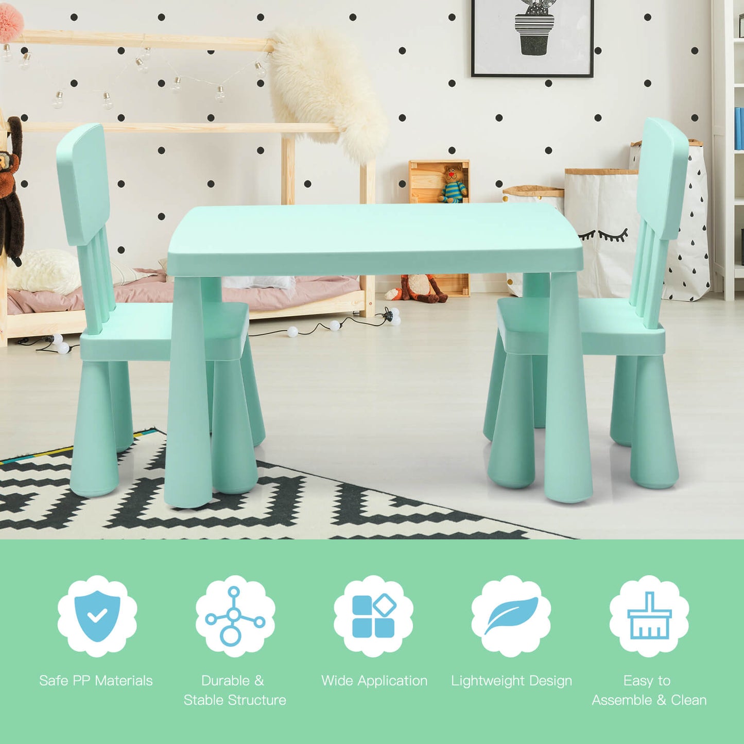 Kids Table and Chair Set - 3 Piece Multi Activity Play Set