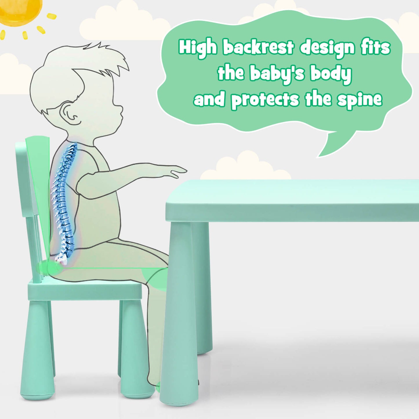 Kids Table and Chair Set - 3 Piece Multi Activity Play Set