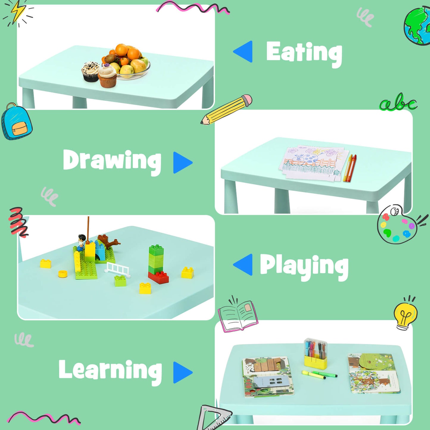 Kids Table and Chair Set - 3 Piece Multi Activity Play Set