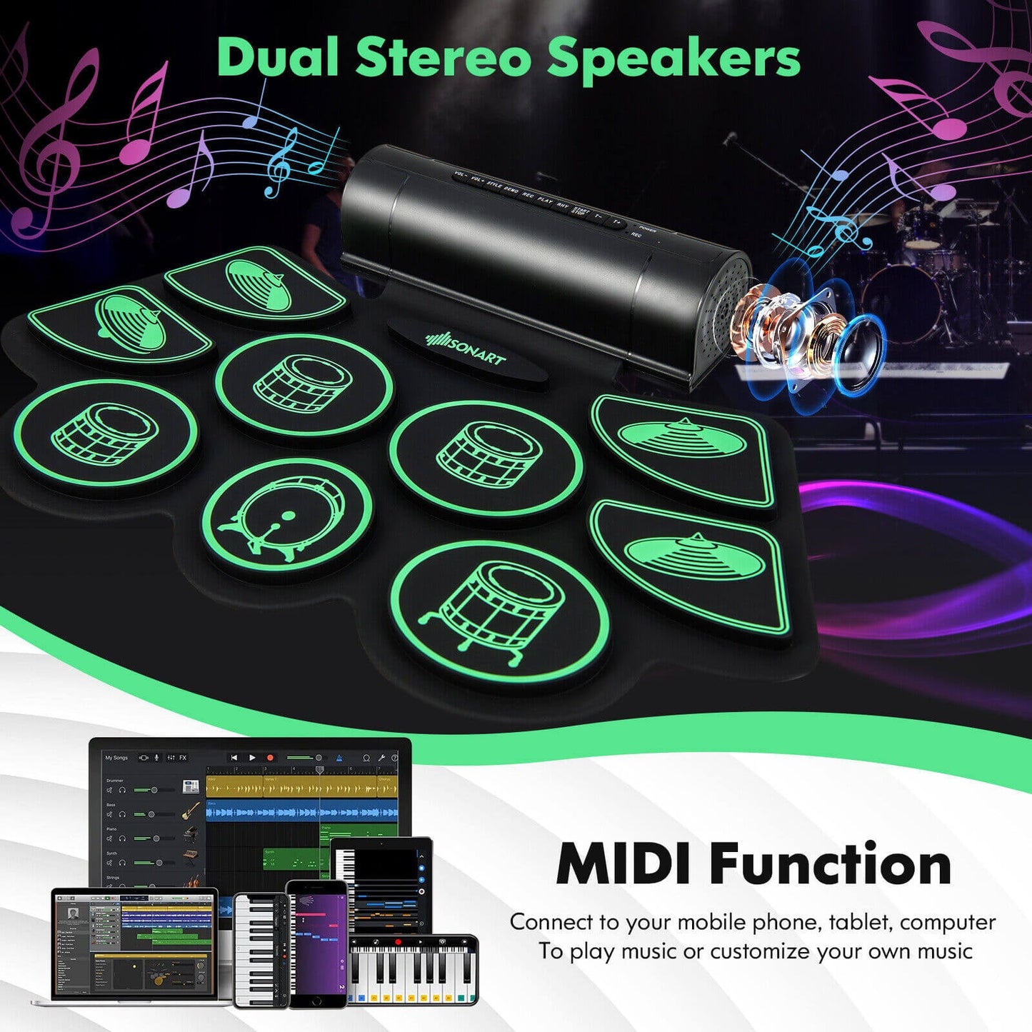 Electronic Drum Set with 2 Build-in Stereo Speakers for Kids