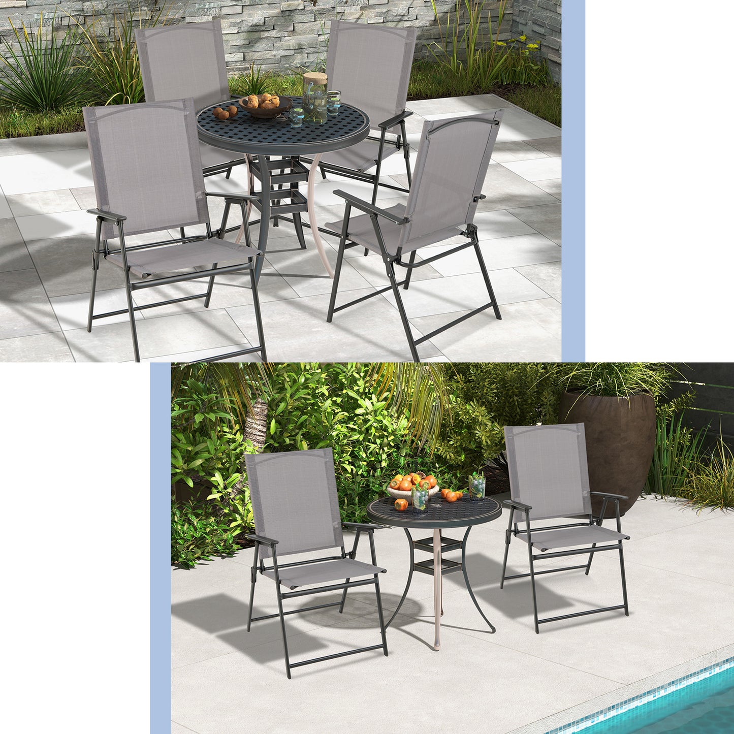 Folding Patio Dining Chairs with Armrests - Set of 2