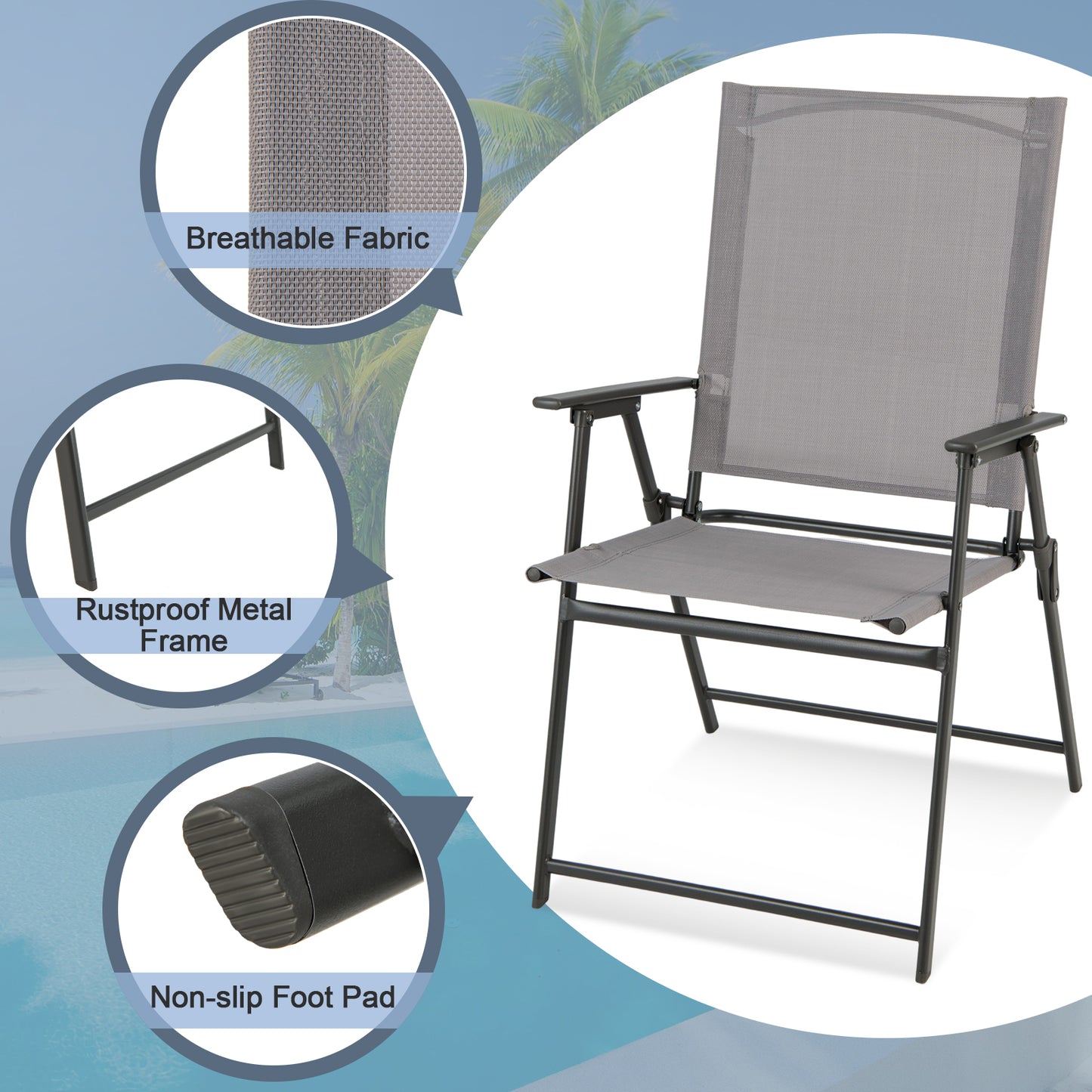 Folding Patio Dining Chairs with Armrests - Set of 2
