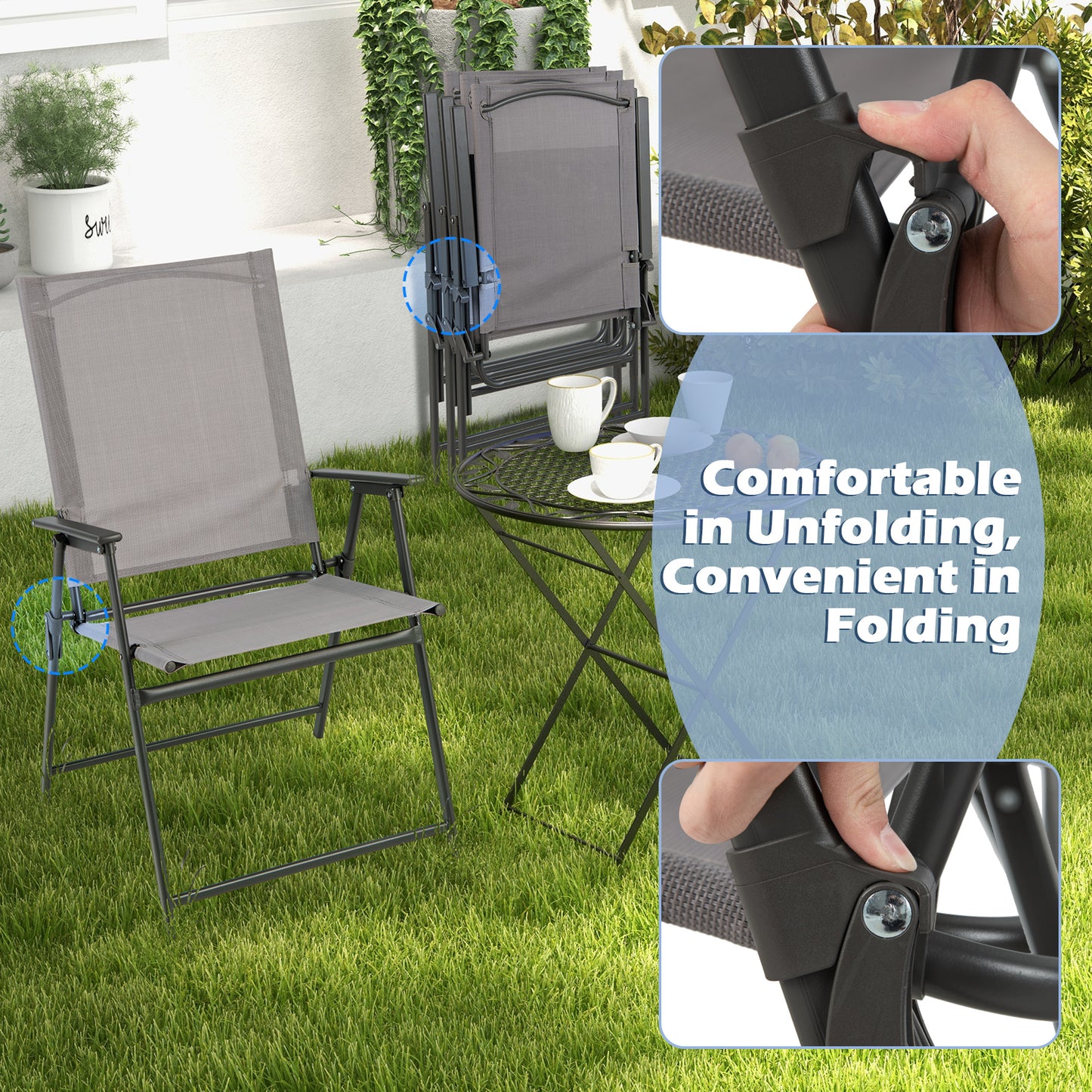 Folding Patio Dining Chairs with Armrests - Set of 2