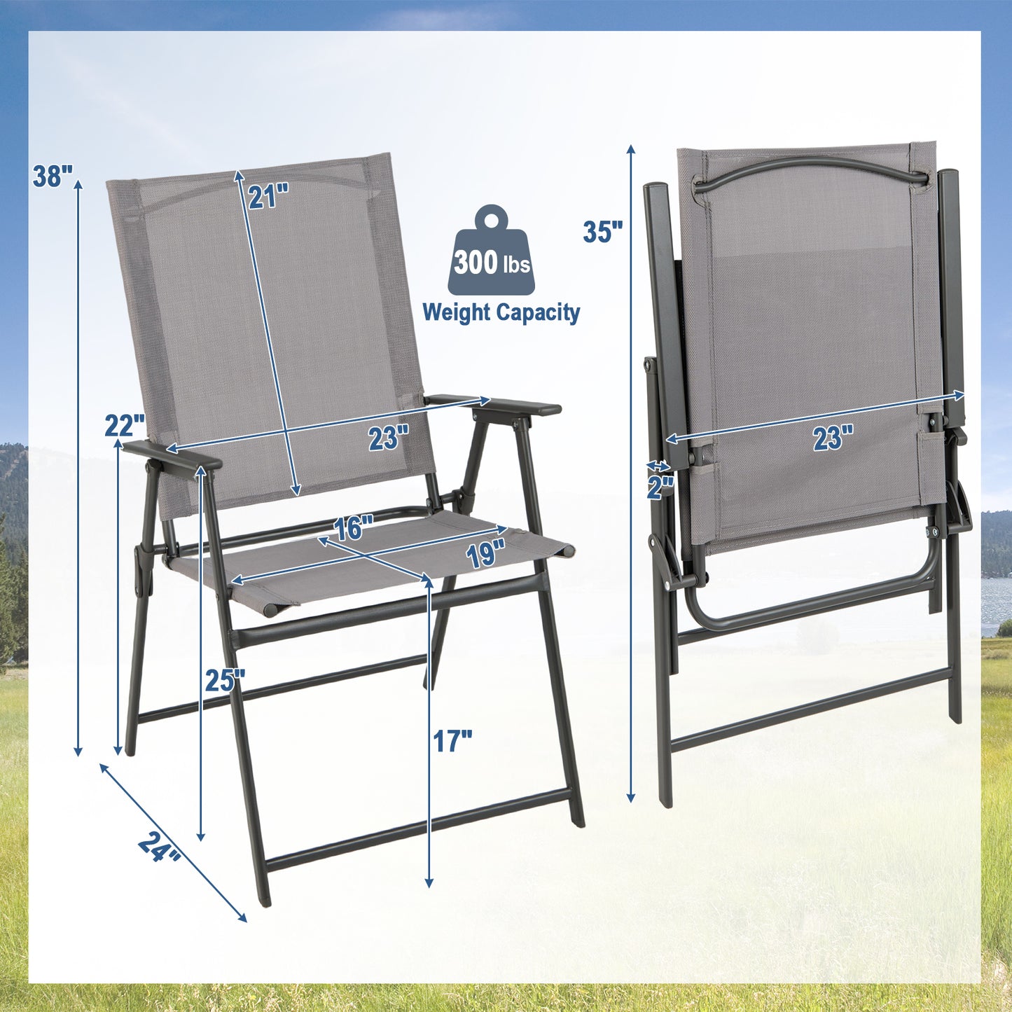 Folding Patio Dining Chairs with Armrests - Set of 2