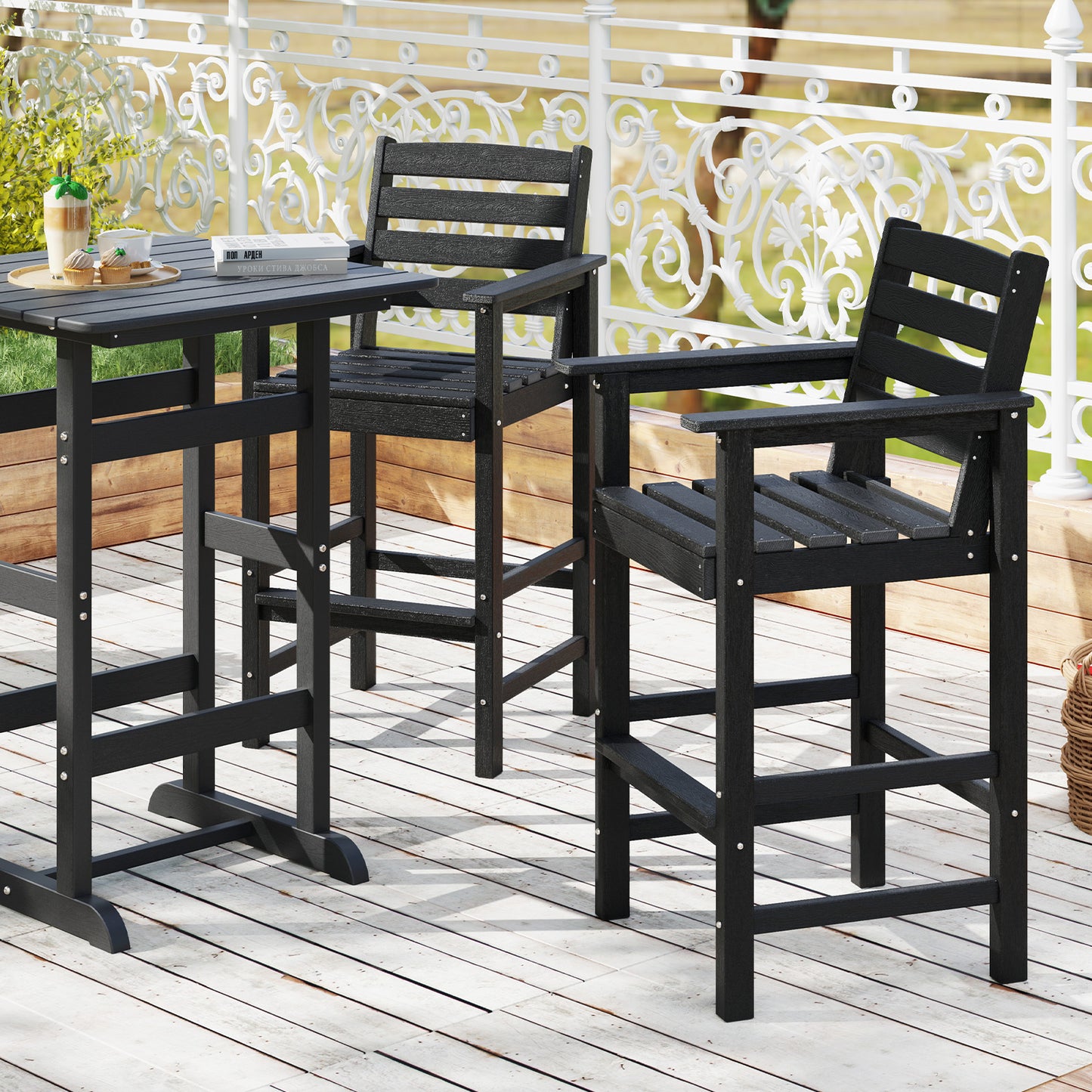 HDPE Adirondack Bar Chairs Set of 2 with Wide Armrests