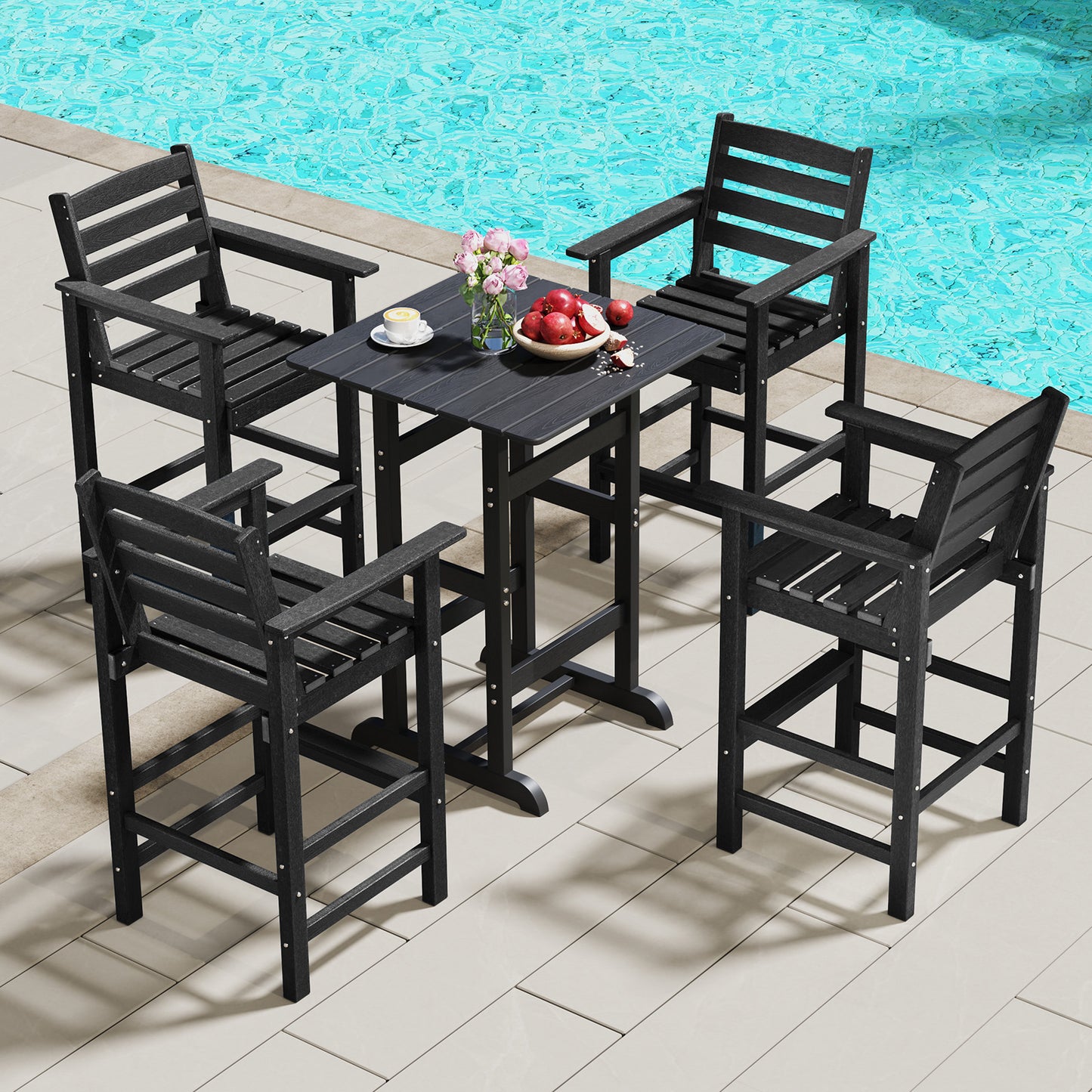 HDPE Adirondack Bar Chairs Set of 2 with Wide Armrests