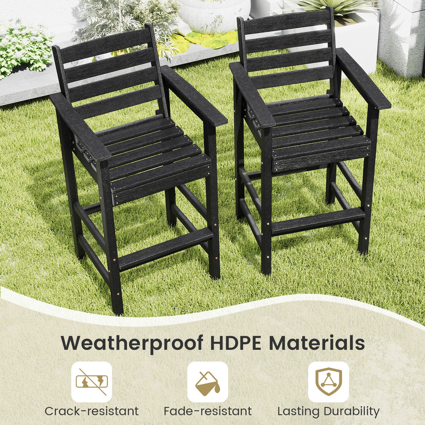 HDPE Adirondack Bar Chairs Set of 2 with Wide Armrests