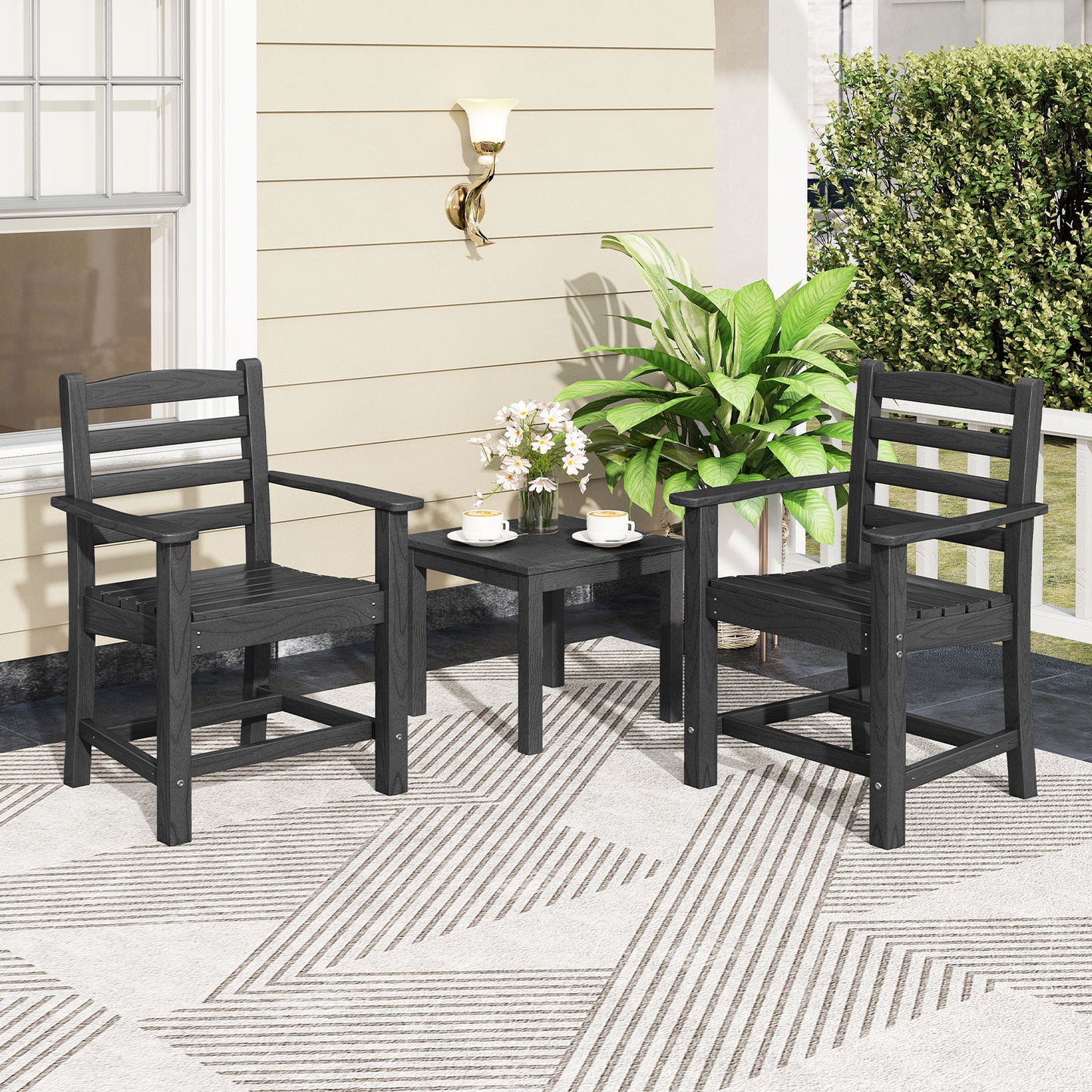 HDPE Patio Dining Chairs Set of 2 with Wide Armrests