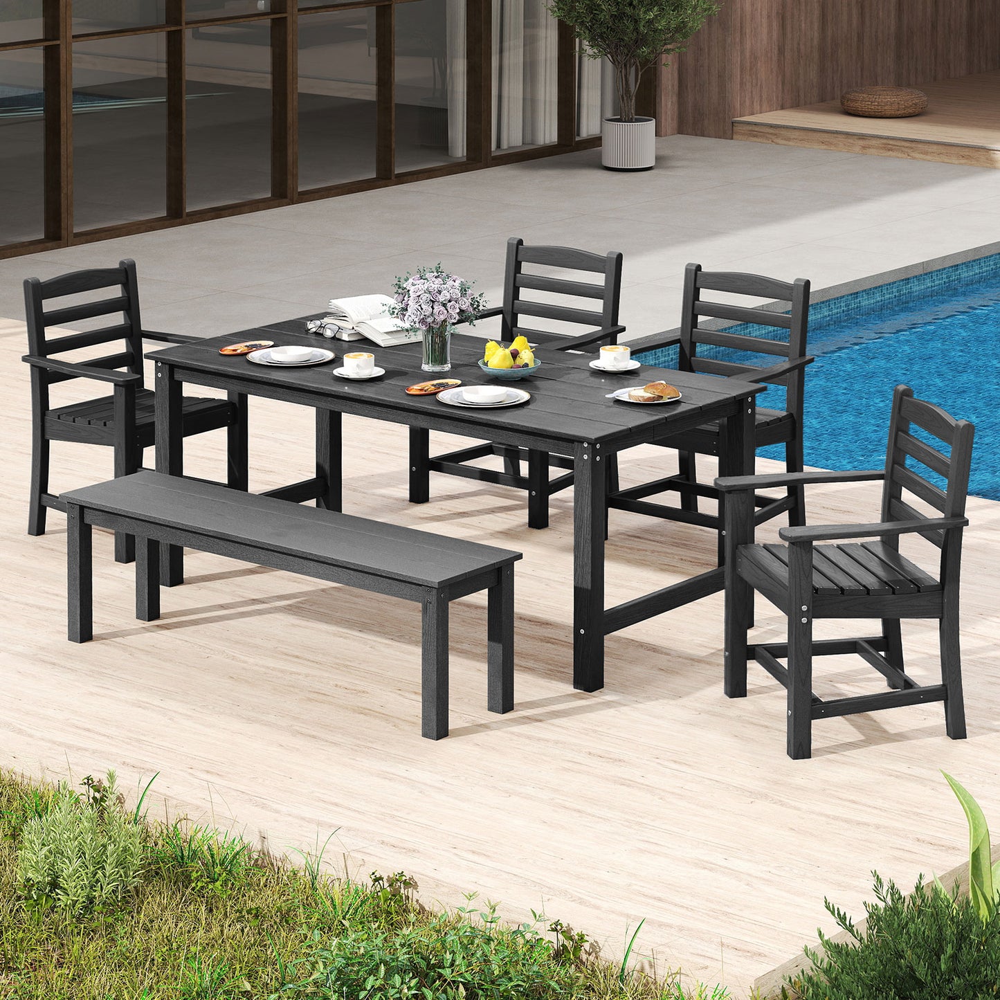 HDPE Patio Dining Chairs Set of 2 with Wide Armrests