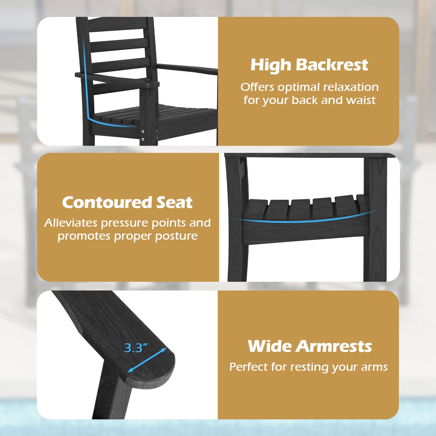 HDPE Patio Dining Chairs Set of 2 with Wide Armrests