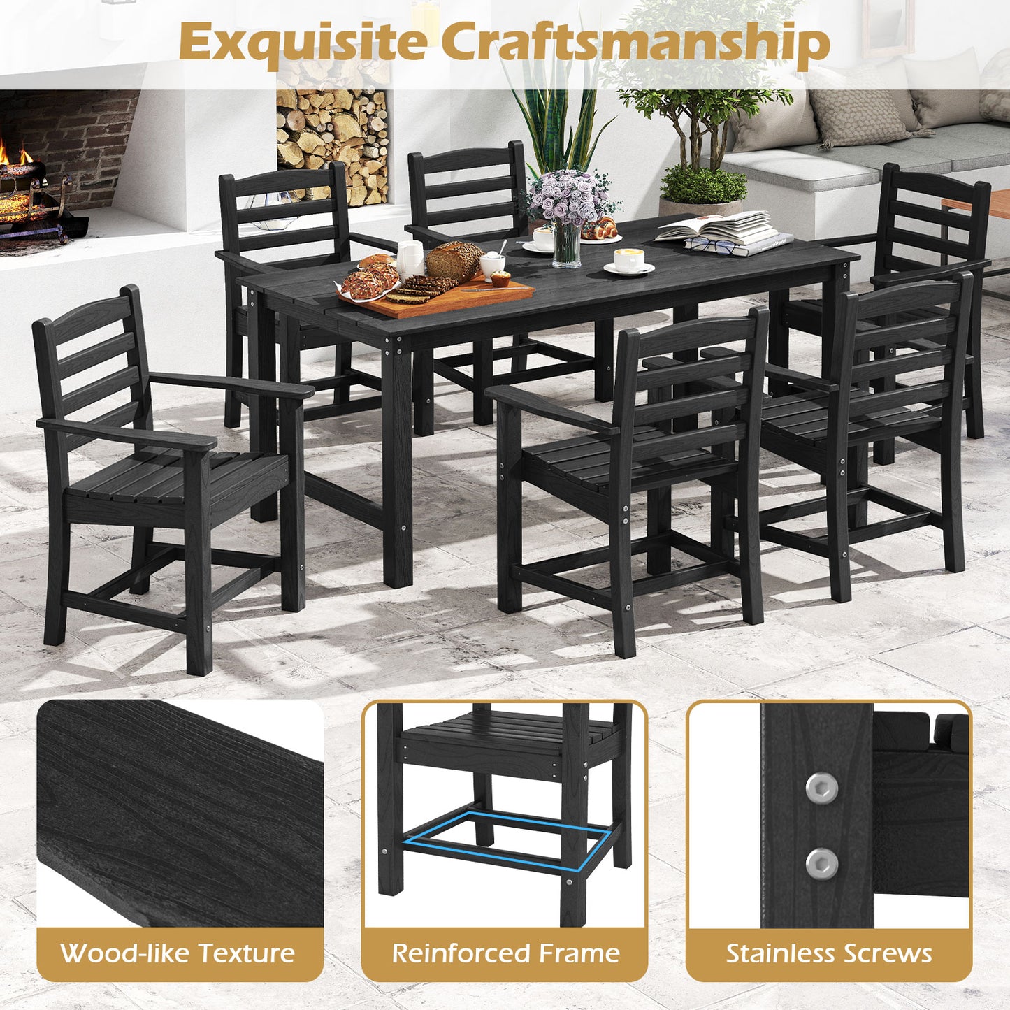 HDPE Patio Dining Chairs Set of 2 with Wide Armrests