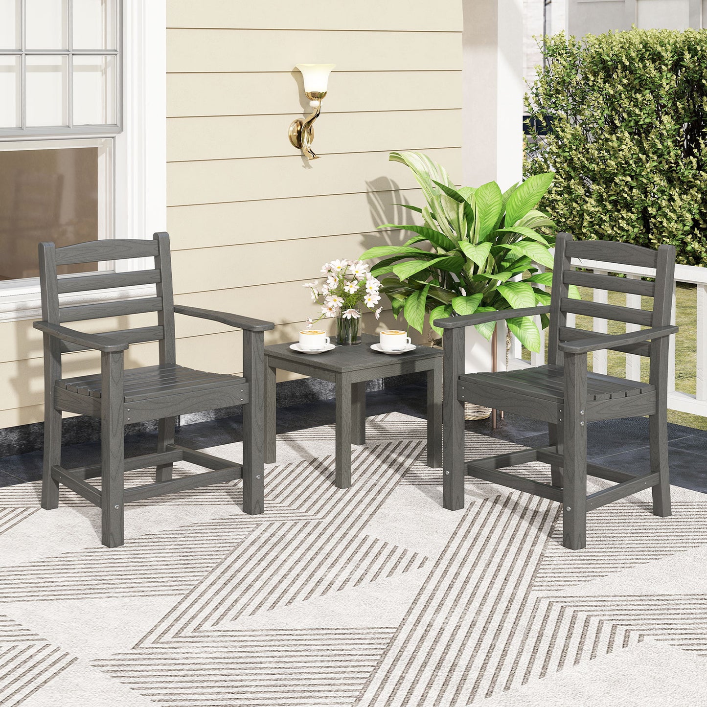HDPE Patio Dining Chairs Set of 2 with Wide Armrests