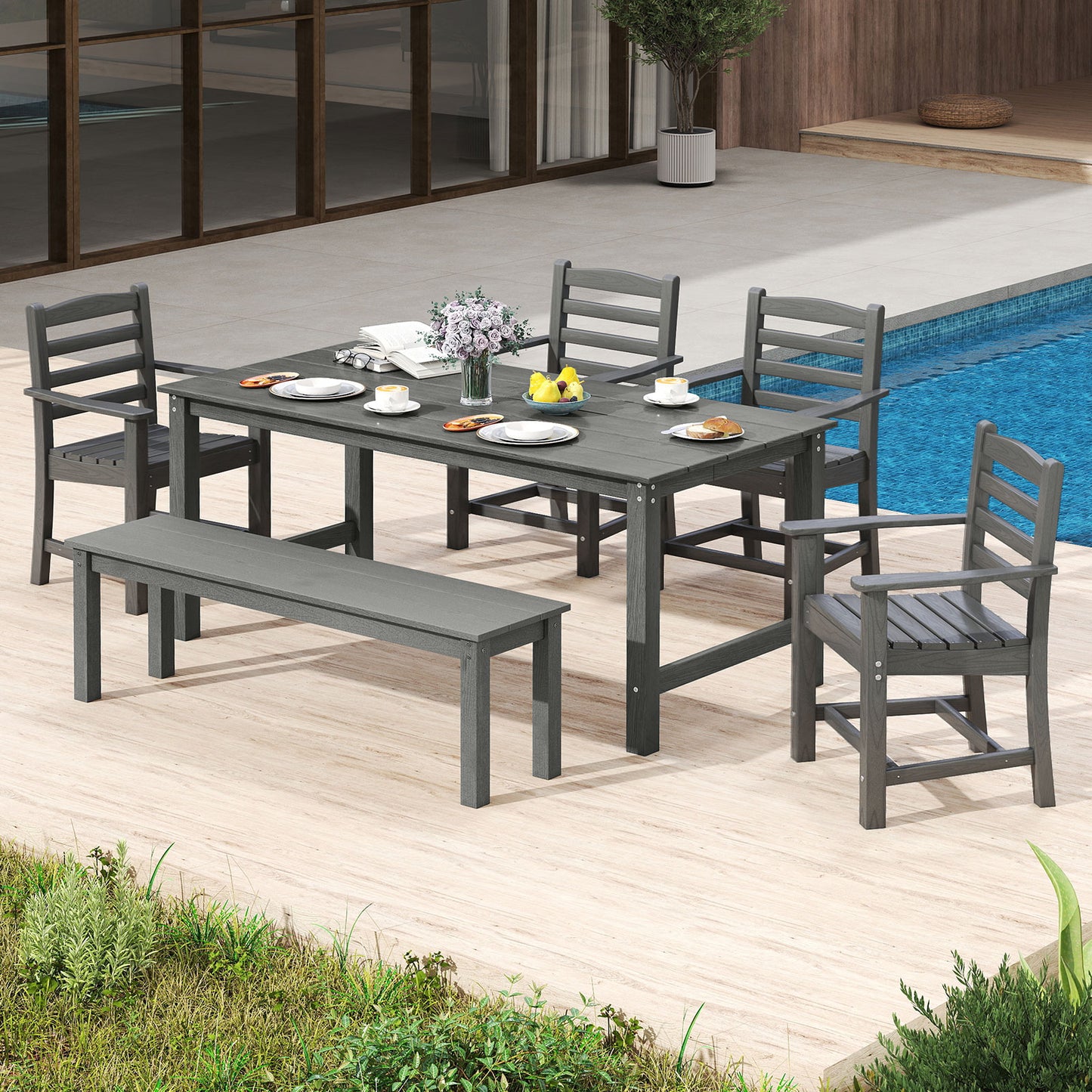 HDPE Patio Dining Chairs Set of 2 with Wide Armrests