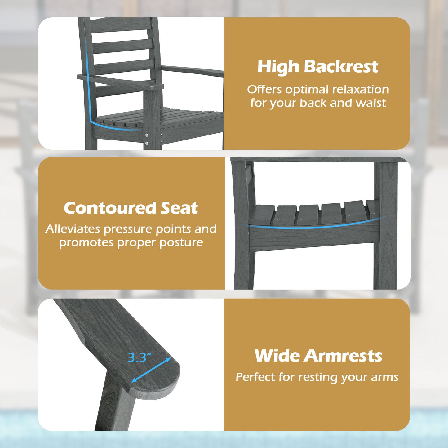 HDPE Patio Dining Chairs Set of 2 with Wide Armrests