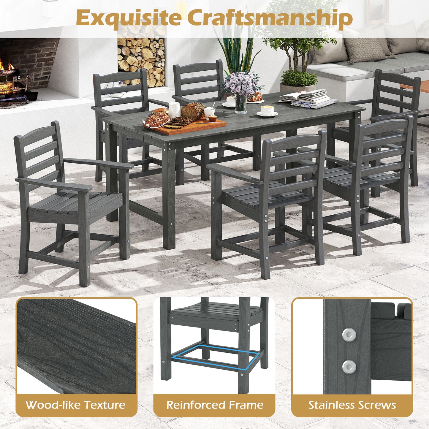 HDPE Patio Dining Chairs Set of 2 with Wide Armrests