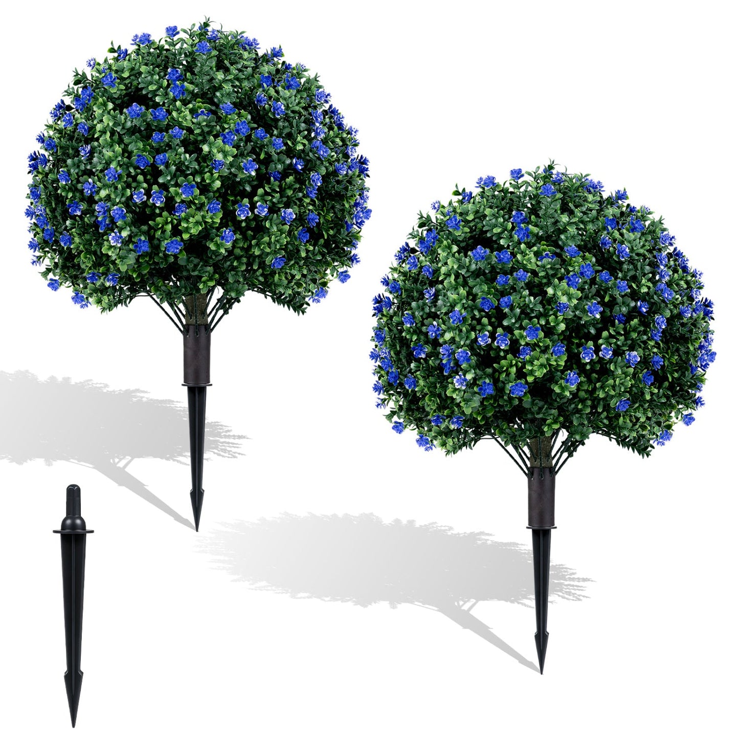 2 Pack Artificial Camellia Boxwood Topiary Ball Trees 27.5 Inches Faux Floral Shrubs