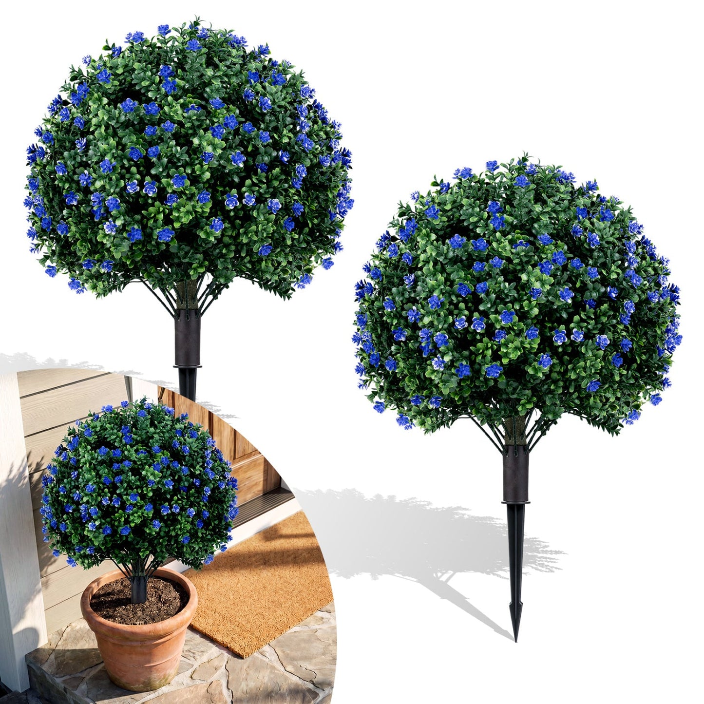 2 Pack Artificial Camellia Boxwood Topiary Ball Trees 27.5 Inches Faux Floral Shrubs