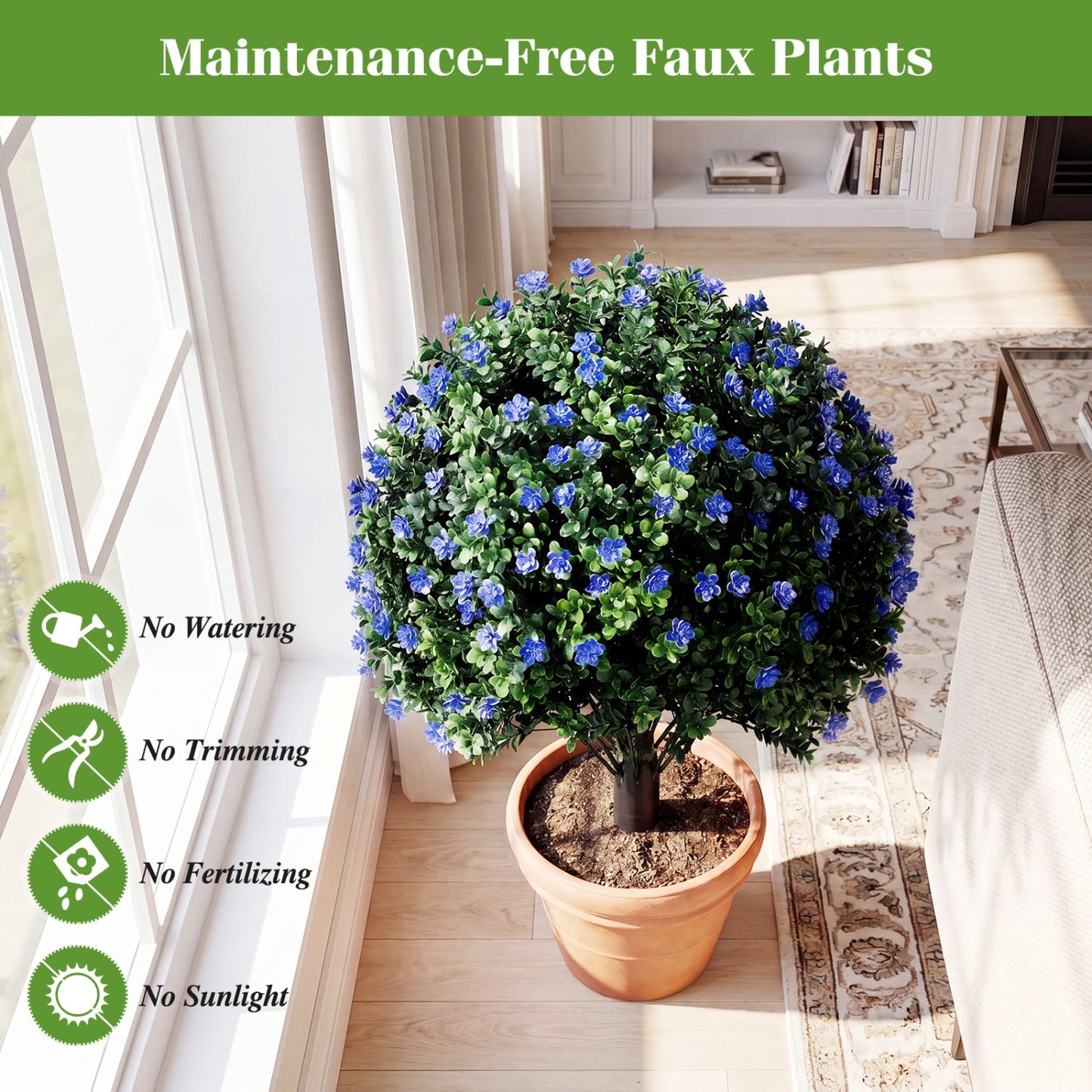 2 Pack Artificial Camellia Boxwood Topiary Ball Trees 27.5 Inches Faux Floral Shrubs