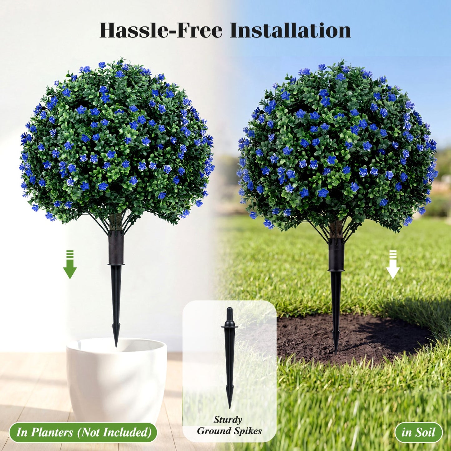 2 Pack Artificial Camellia Boxwood Topiary Ball Trees 27.5 Inches Faux Floral Shrubs
