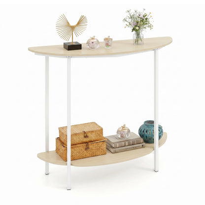 Half Moon Console Table 40 inch 2-Tier Entryway Table with Storage Shelf