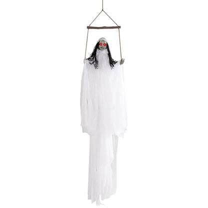 Hanging Ghost Girl Prop with Light-Up Eyes and Sound Effects