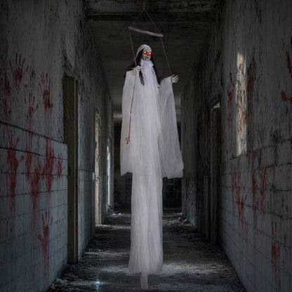Hanging Ghost Girl Prop with Light-Up Eyes and Sound Effects