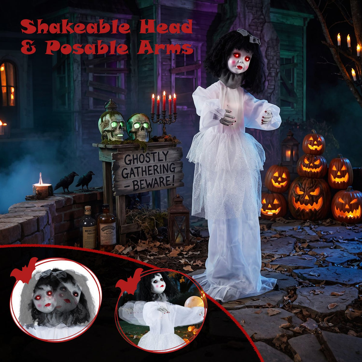 Halloween Doll Girl with Shakeable Head and Posable Arms