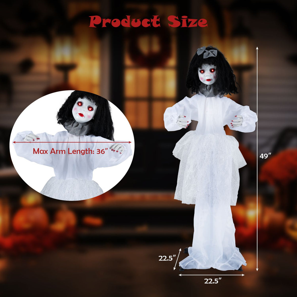 Halloween Doll Girl with Shakeable Head and Posable Arms