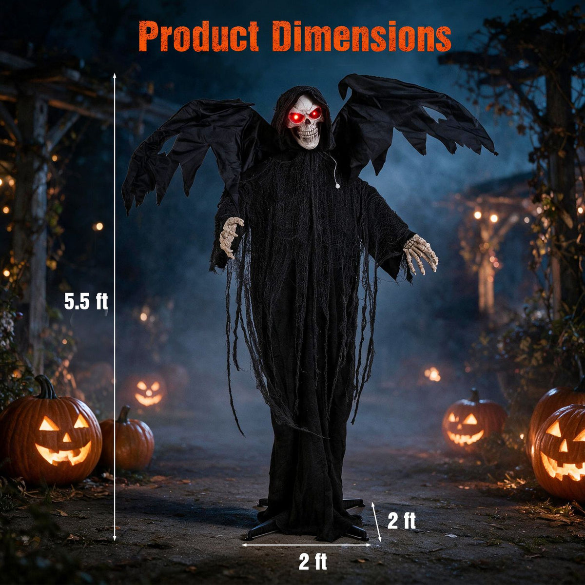 Halloween Standing Grim Reaper with Red Eyes and Shaking Head