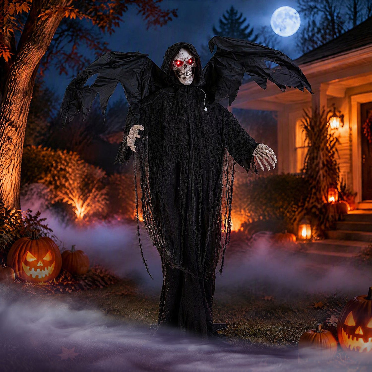 Halloween Standing Grim Reaper with Red Eyes and Shaking Head