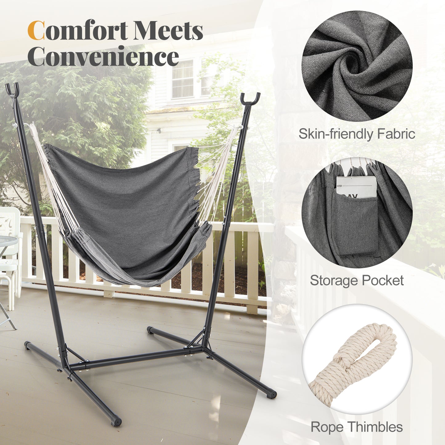 Hammock Chair with Stand 6-Position Adjustable Height