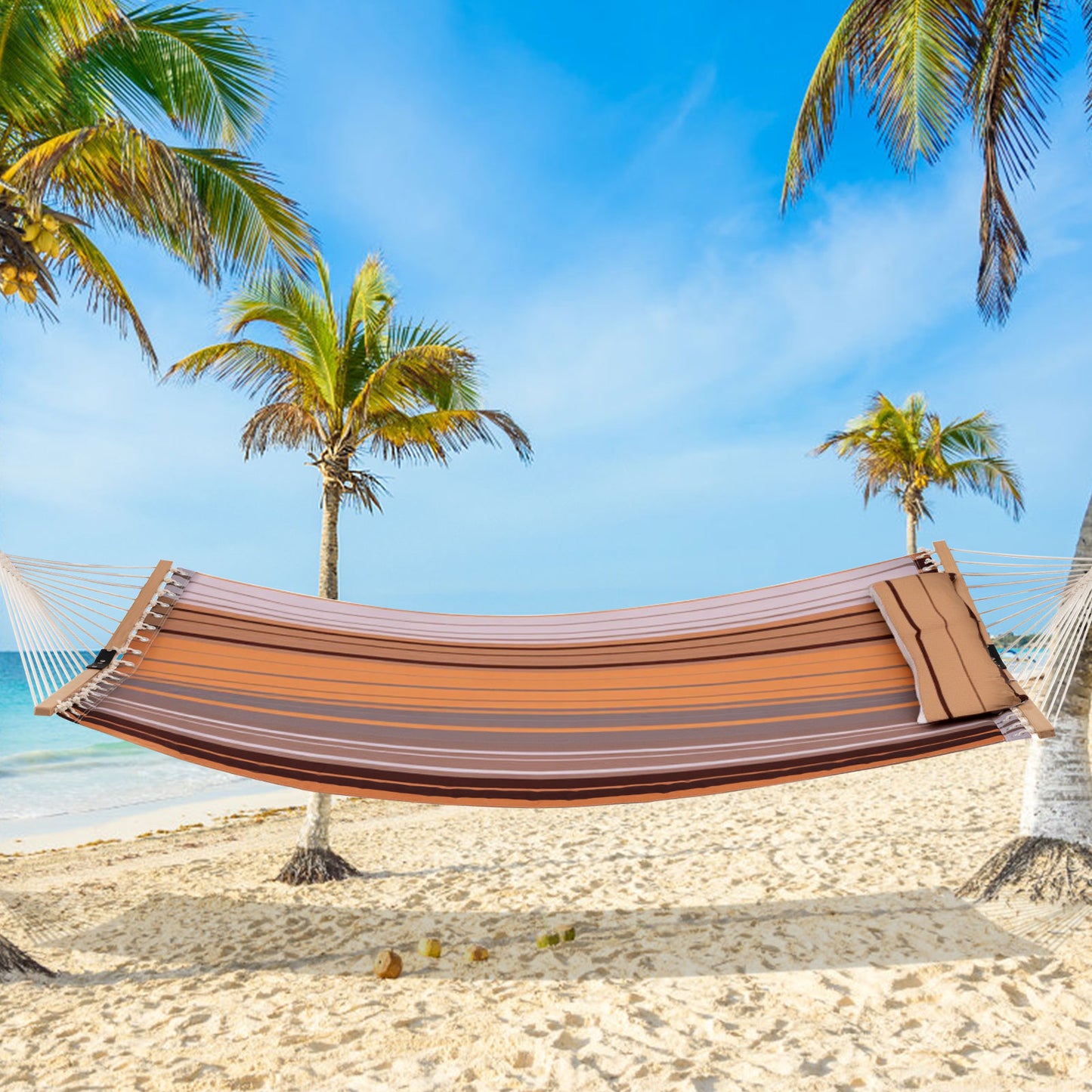 Portable Hammock with Detachable Pillow and Spreader Bars