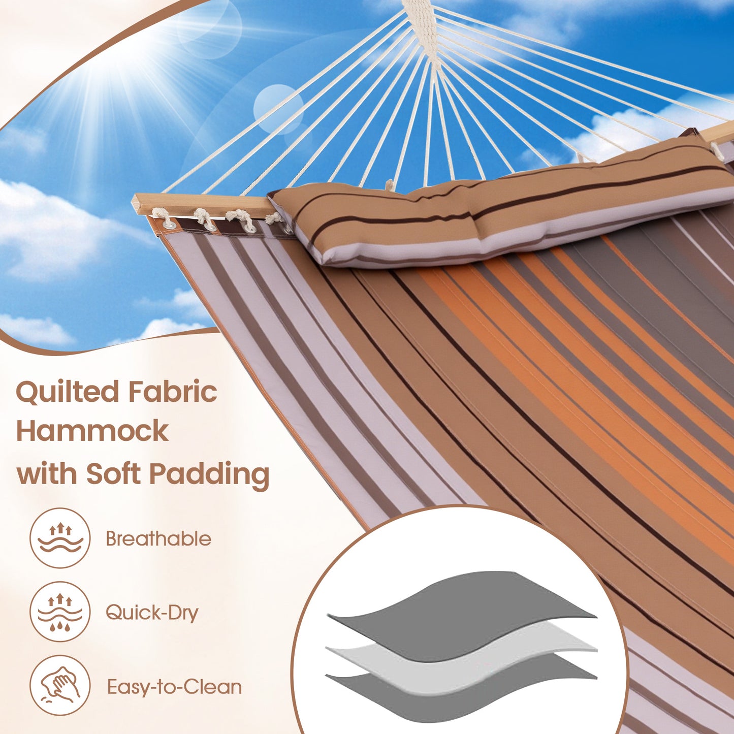 Portable Hammock with Detachable Pillow and Spreader Bars