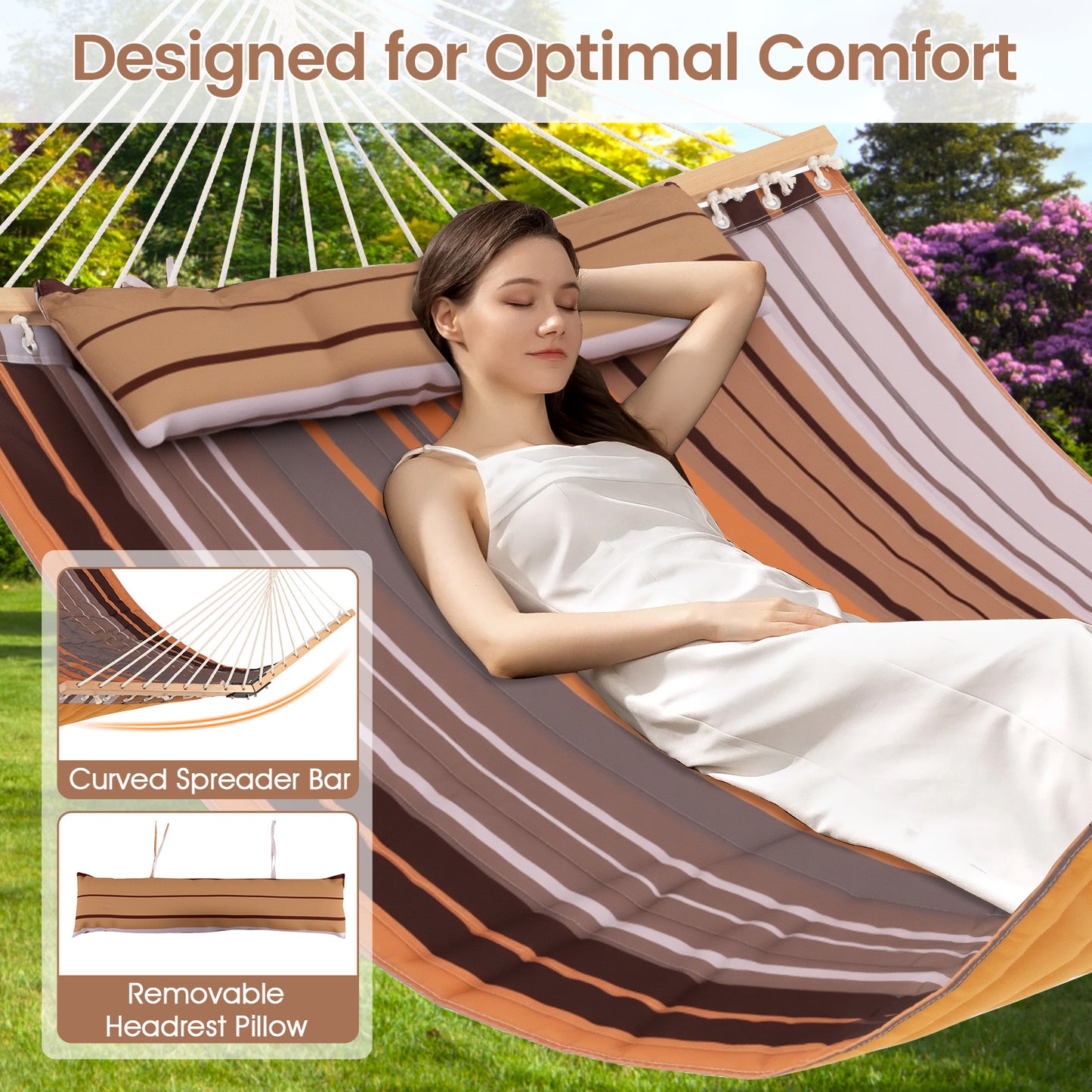 Portable Hammock with Detachable Pillow and Spreader Bars