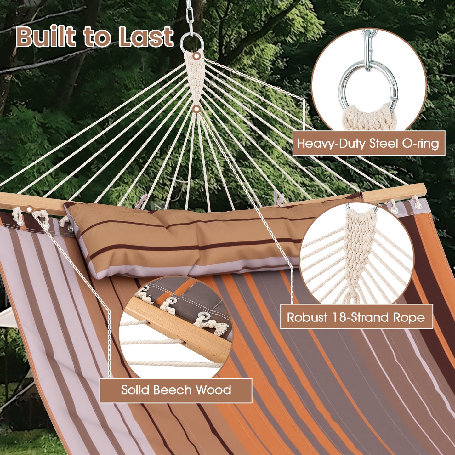 Portable Hammock with Detachable Pillow and Spreader Bars