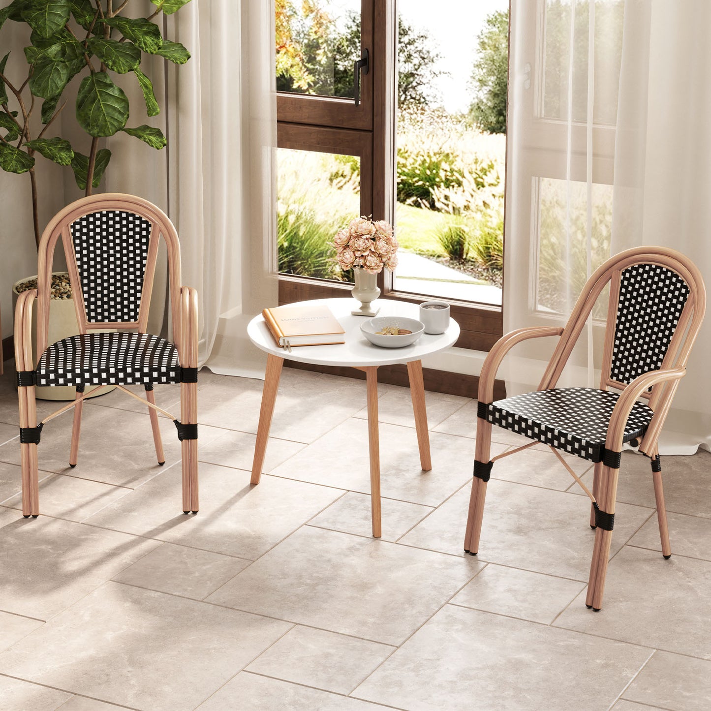PE Wicker Bistro Dining Chairs Set of 2 - French Style