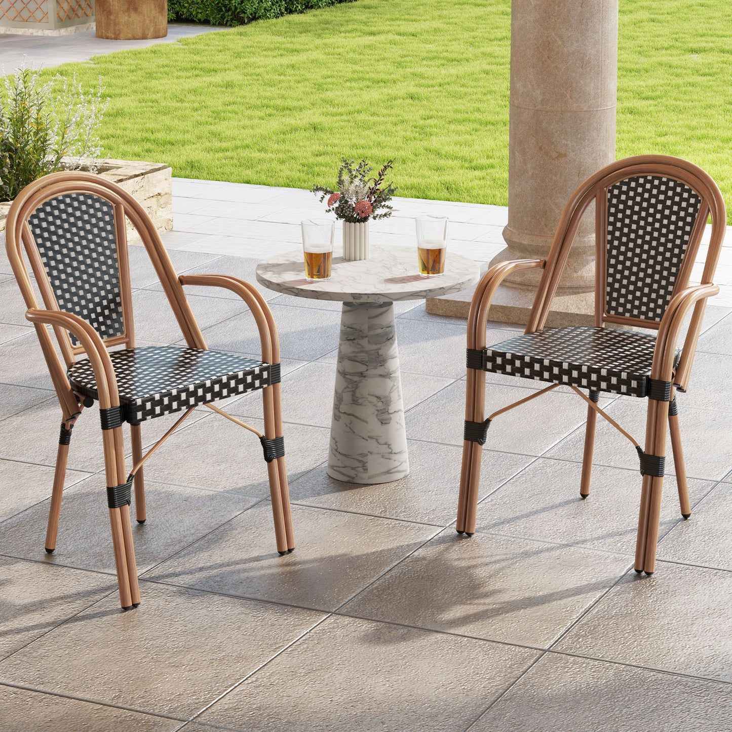PE Wicker Bistro Dining Chairs Set of 2 - French Style
