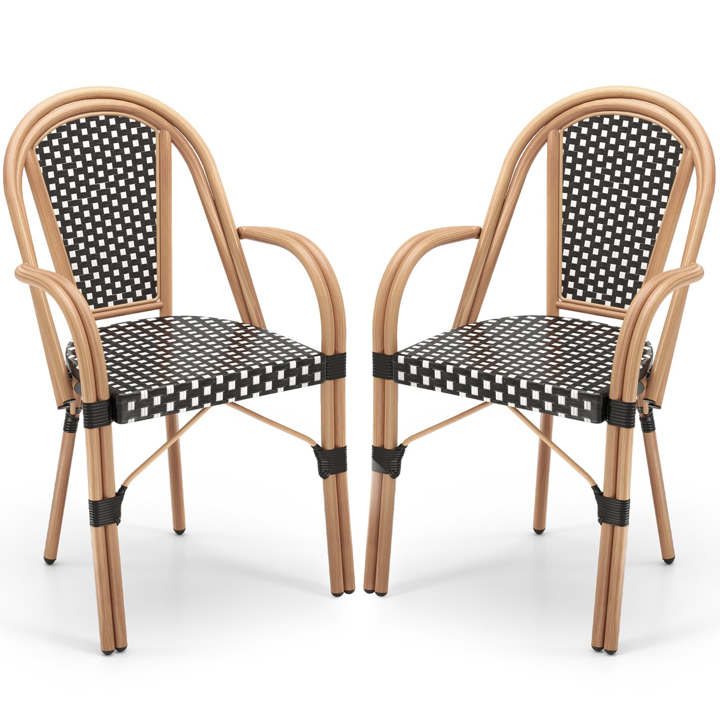 PE Wicker Bistro Dining Chairs Set of 2 - French Style