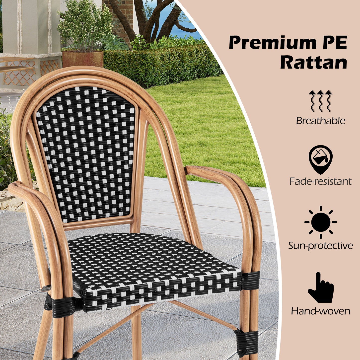PE Wicker Bistro Dining Chairs Set of 2 - French Style