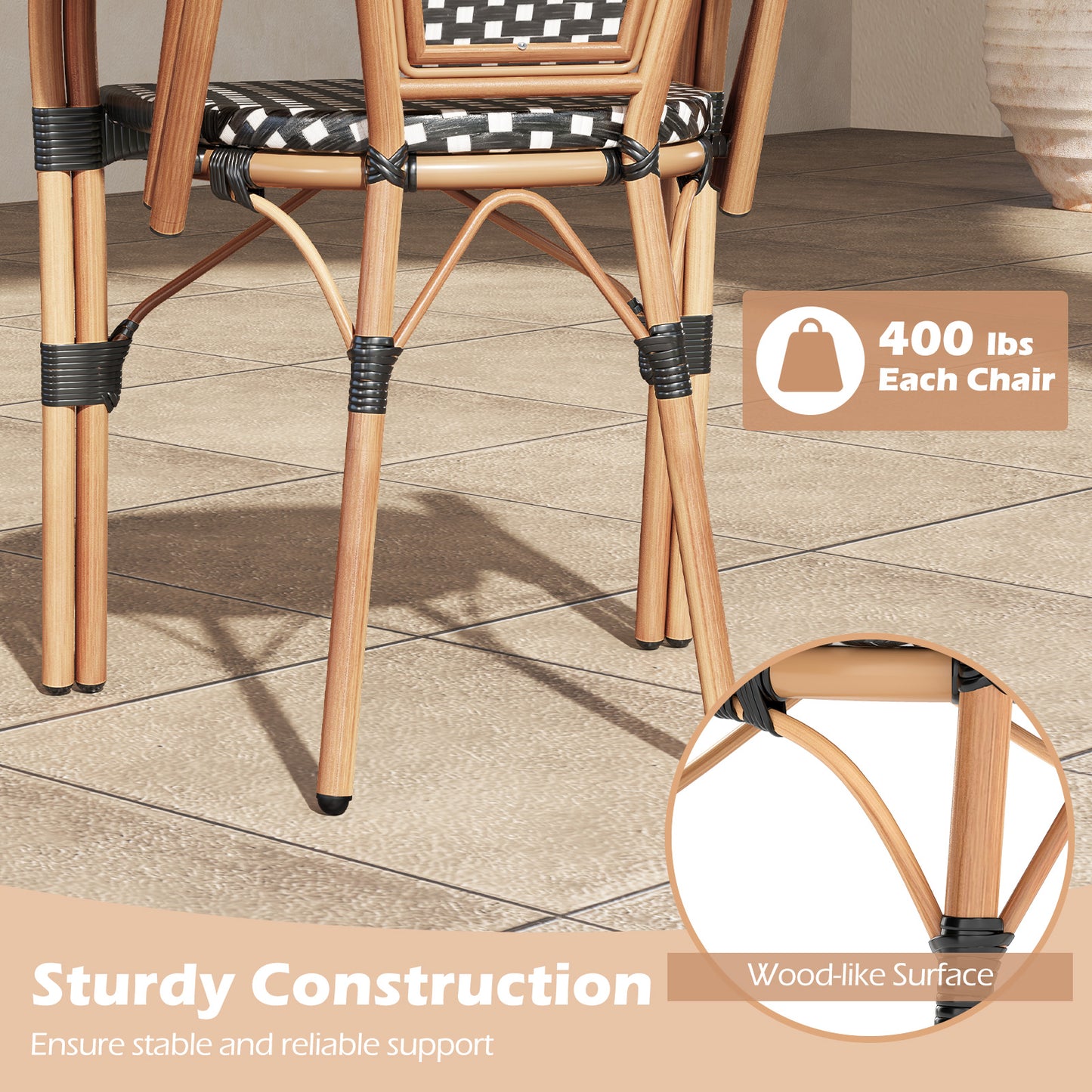 PE Wicker Bistro Dining Chairs Set of 2 - French Style