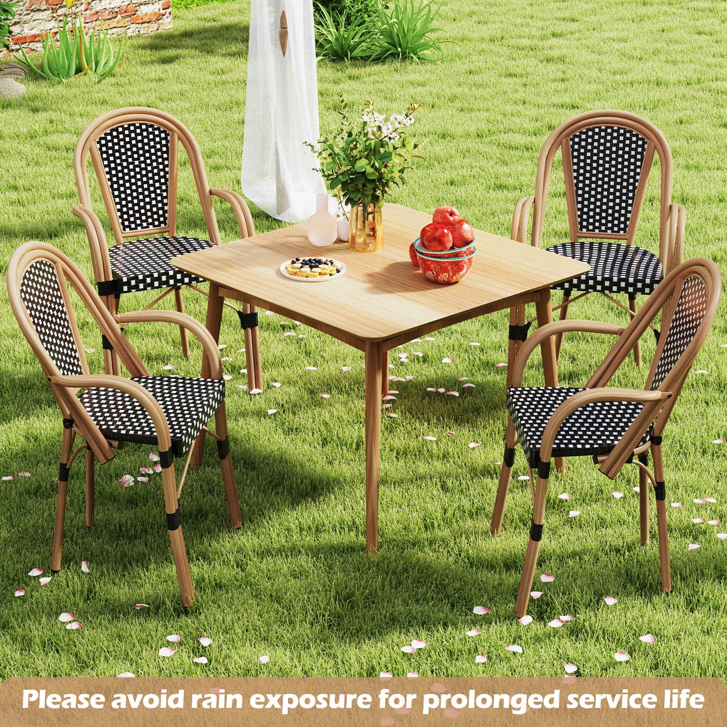 PE Wicker Bistro Dining Chairs Set of 2 - French Style