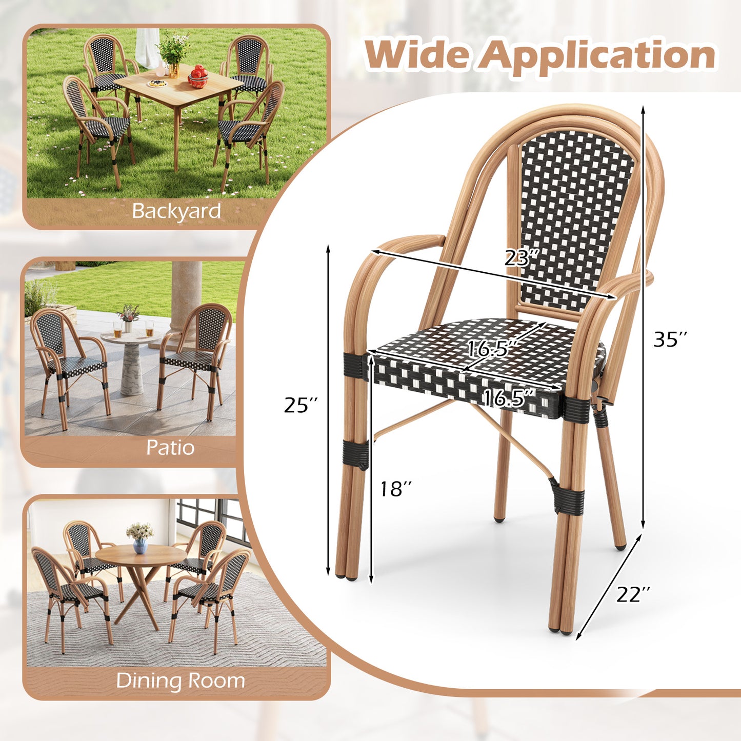 PE Wicker Bistro Dining Chairs Set of 2 - French Style