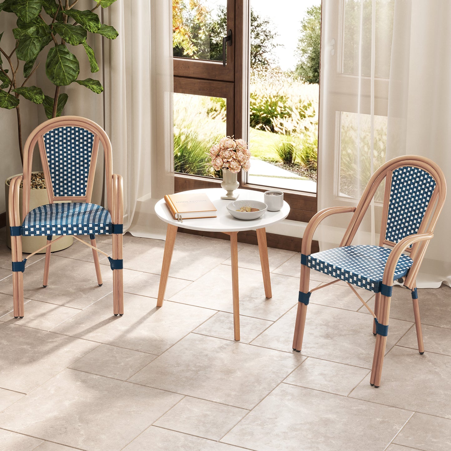PE Wicker Bistro Dining Chairs Set of 2 - French Style