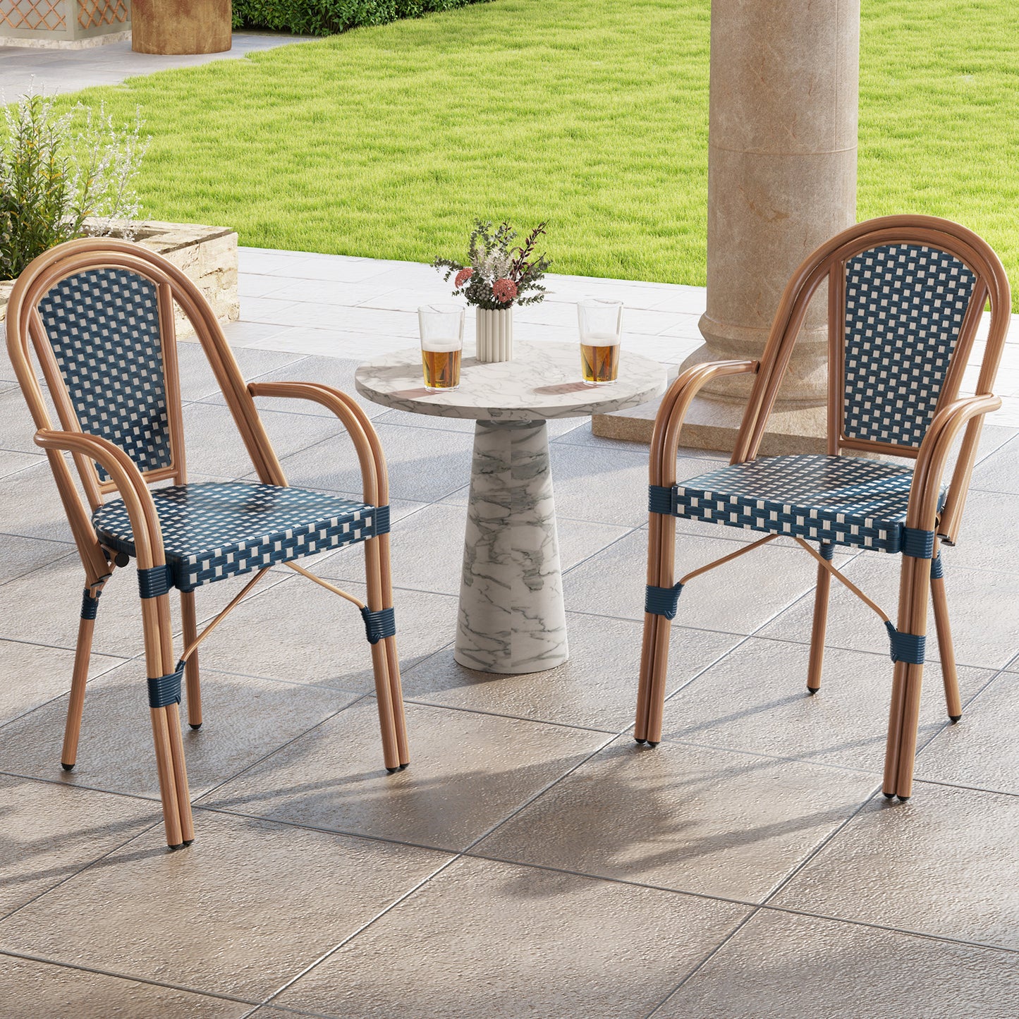 PE Wicker Bistro Dining Chairs Set of 2 - French Style