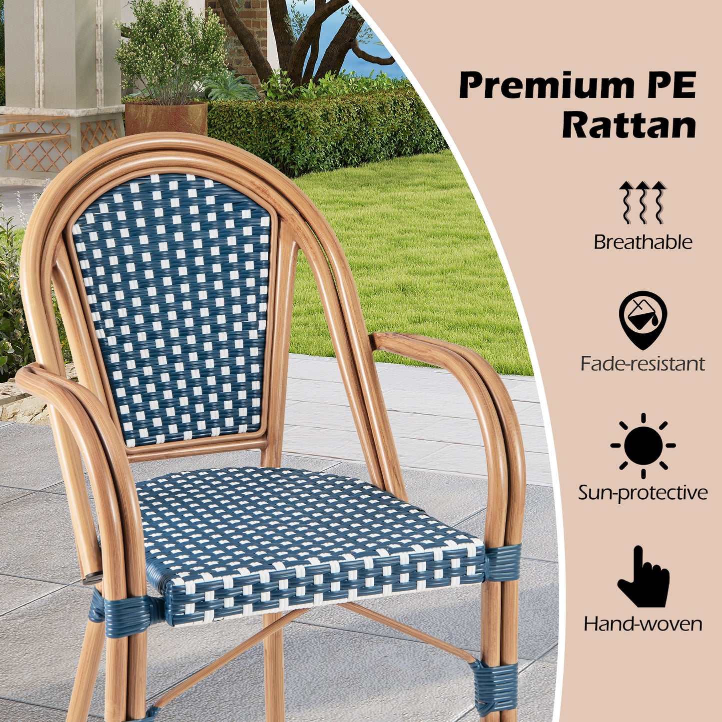 PE Wicker Bistro Dining Chairs Set of 2 - French Style