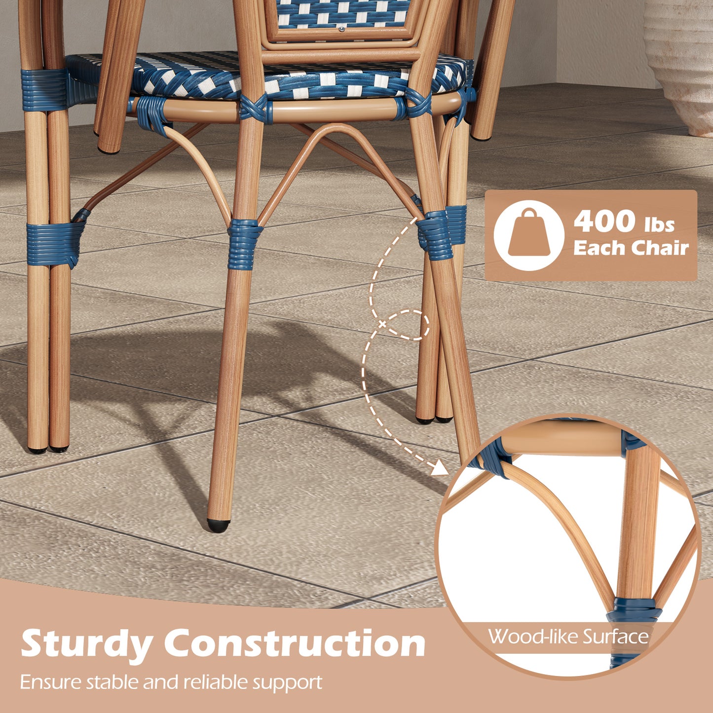 PE Wicker Bistro Dining Chairs Set of 2 - French Style