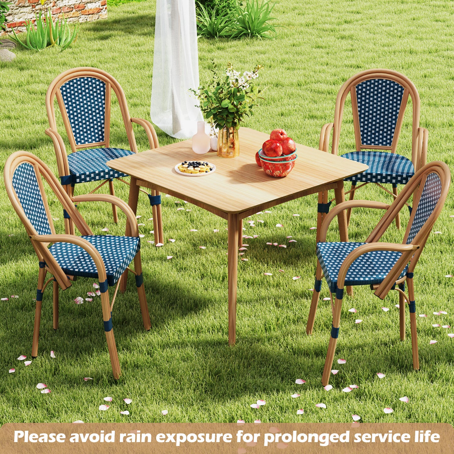 PE Wicker Bistro Dining Chairs Set of 2 - French Style