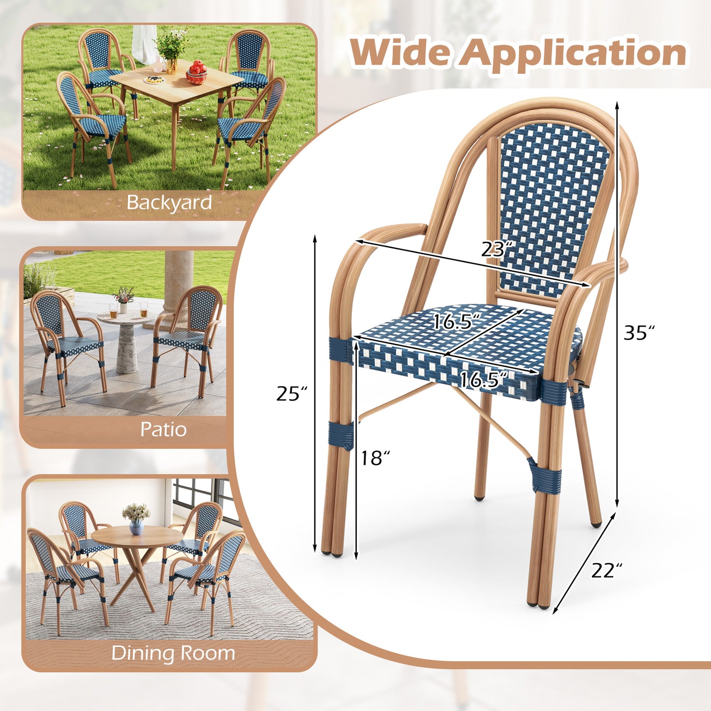 PE Wicker Bistro Dining Chairs Set of 2 - French Style