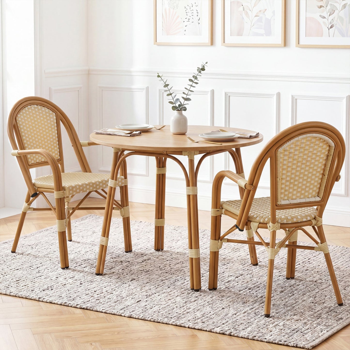 PE Wicker Bistro Dining Chairs Set of 2 - Yellow